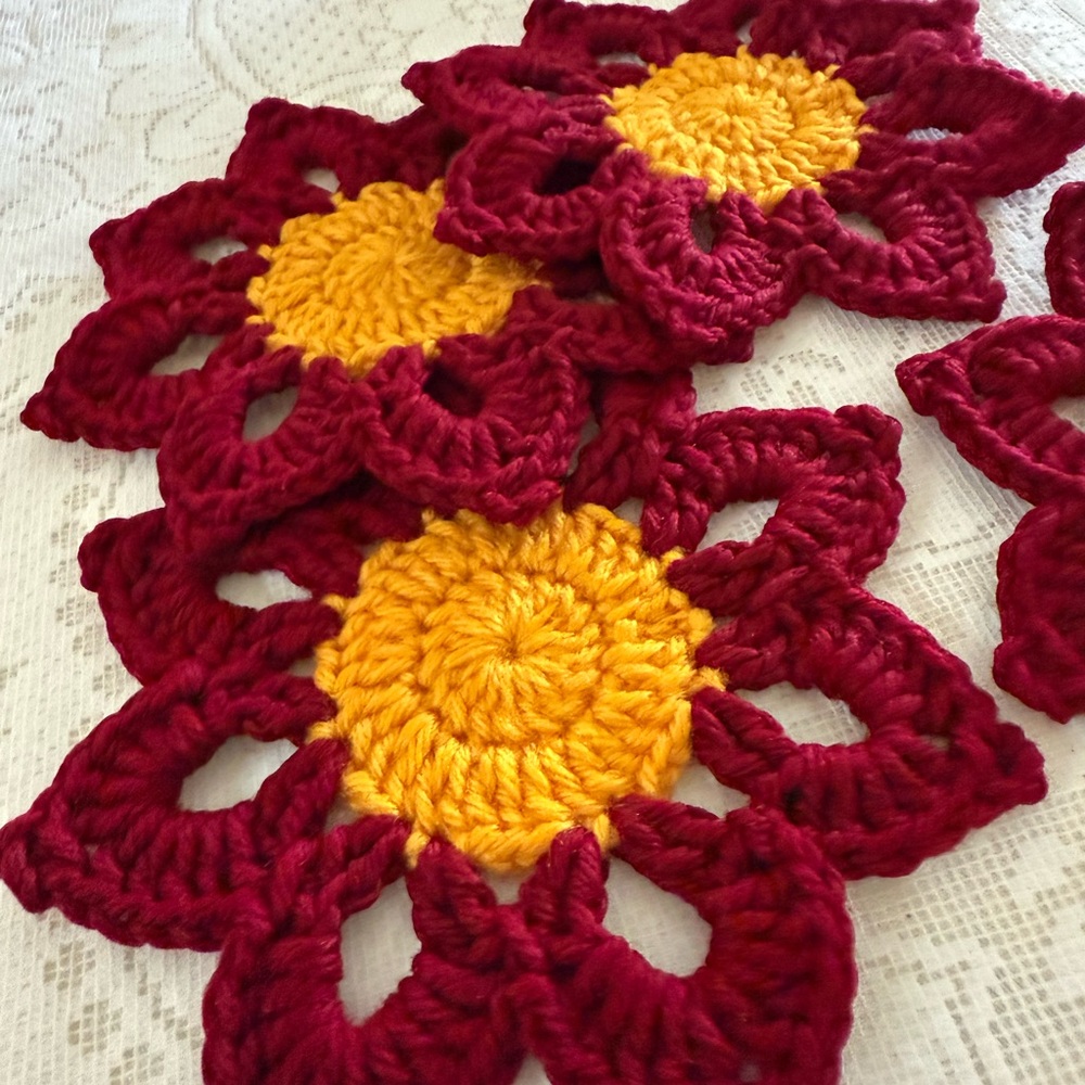 Red and Yellow Crochet Coffee Coasters set of 4
